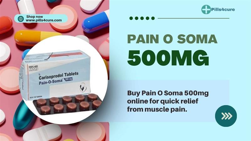 Pain O Soma 500mg tablets used for slipped disc back pain relief and muscle spasms treatment, helping improve mobility and comfort in adults.