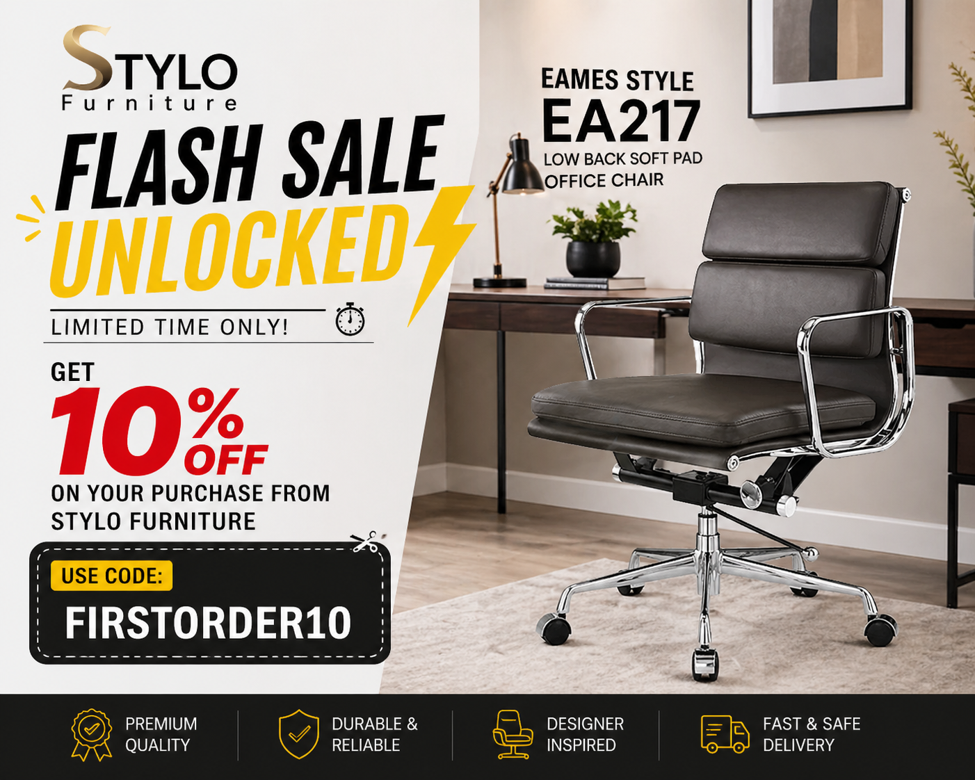 Eames Style Ea 217 Low back soft pad office chair UK