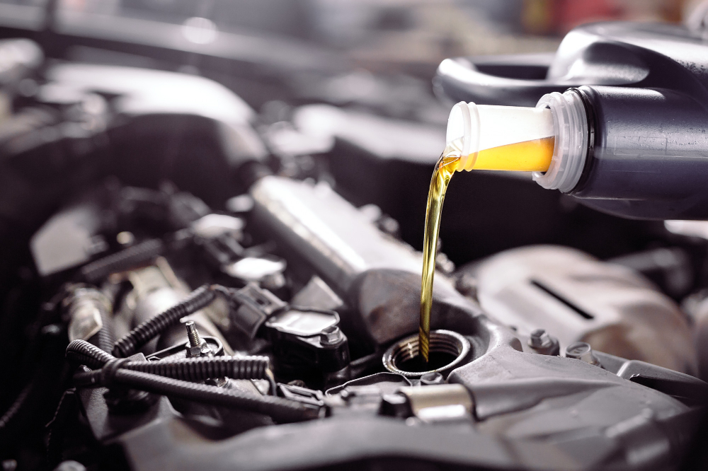 engine oil being poured