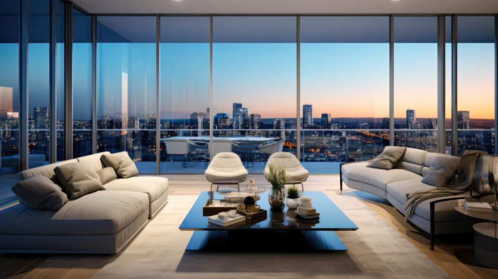 View of skyline from a condo window
