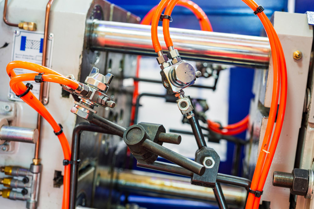 Close up of injection molding machine