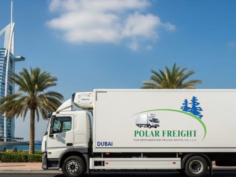 Polar Freights freezer truck transporting frozen goods in Dubai.
