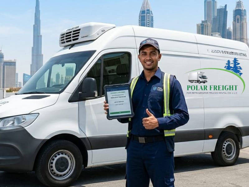 Polar Freights refrigerated chiller van providing cold transport services in Sharjah UAE.