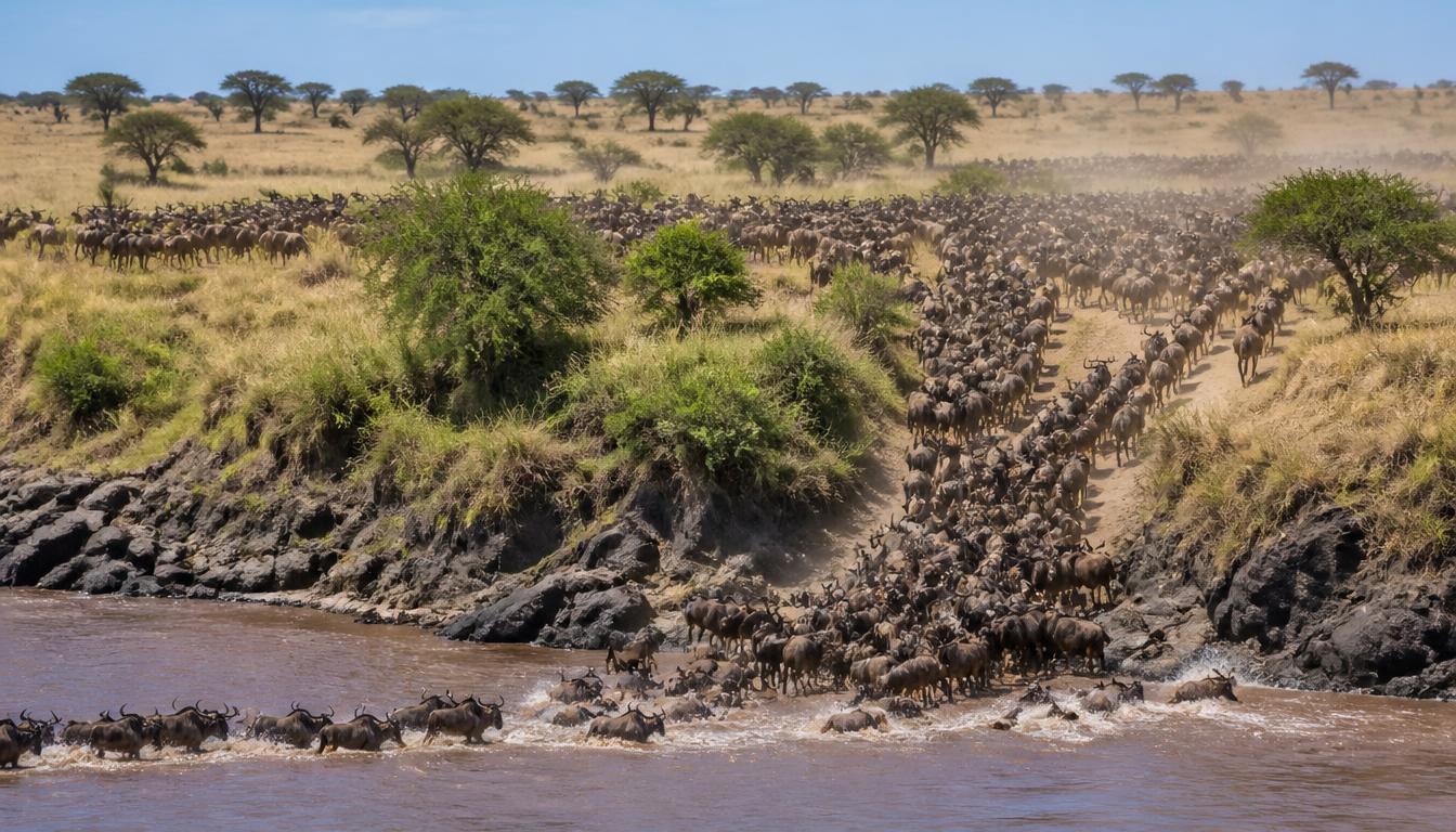 wildebeest migration mara river crossing