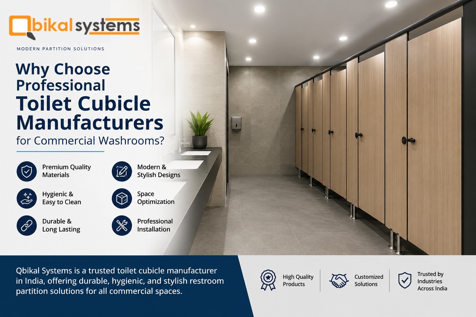 Qbikal Systems offers premium toilet cubicles designed for commercial spaces across India