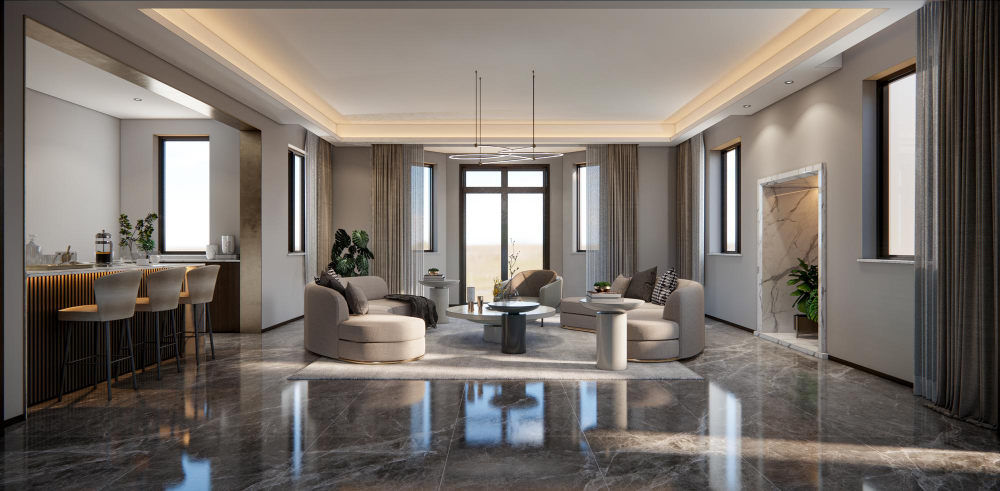 Living room area of a luxury condominium