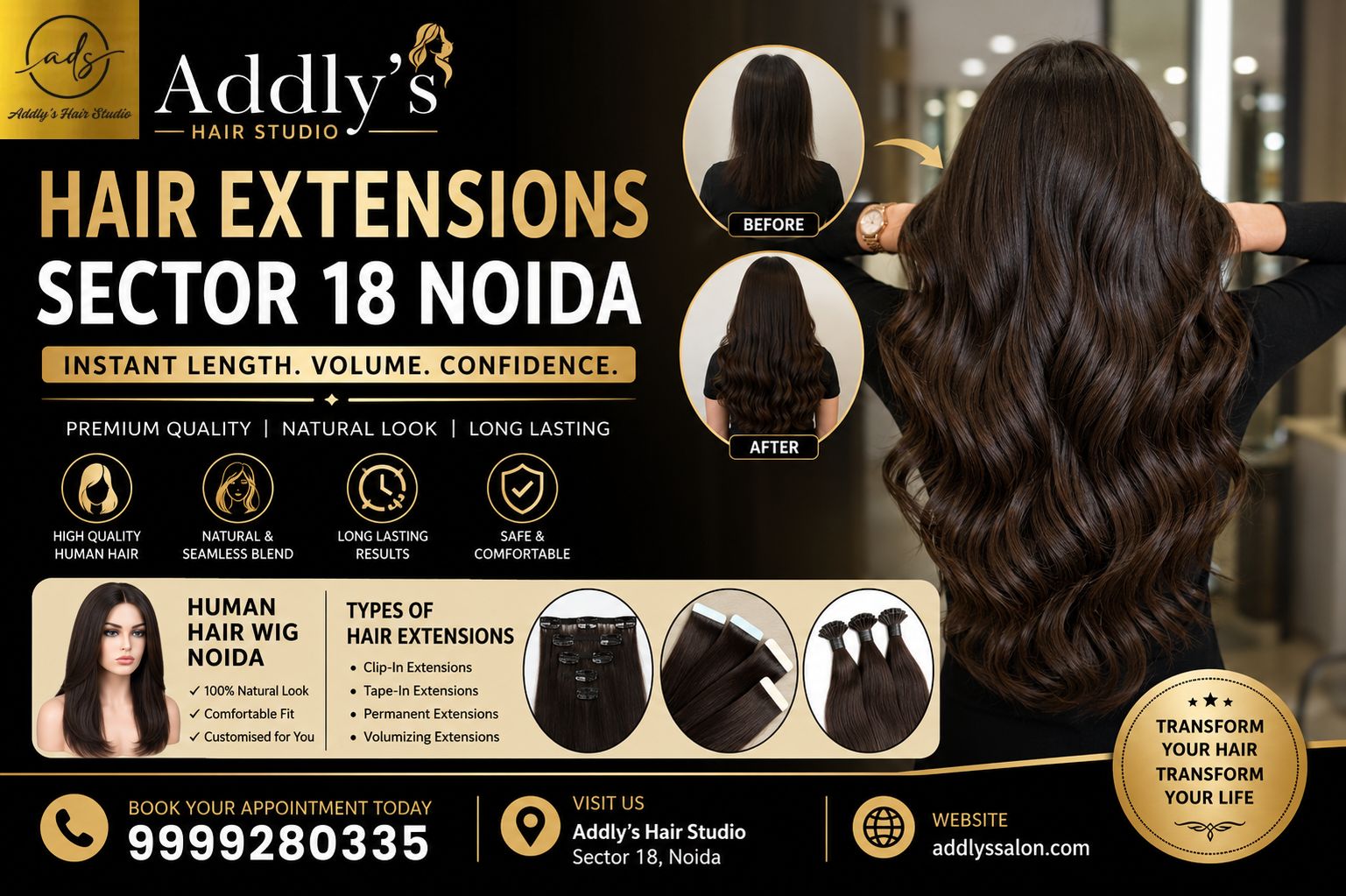 Professional hair extensions service in Sector 18 Noida at Addly’s Hair Studio, providing natural-looking hair length and volume enhancement with premium quality hair extensions.