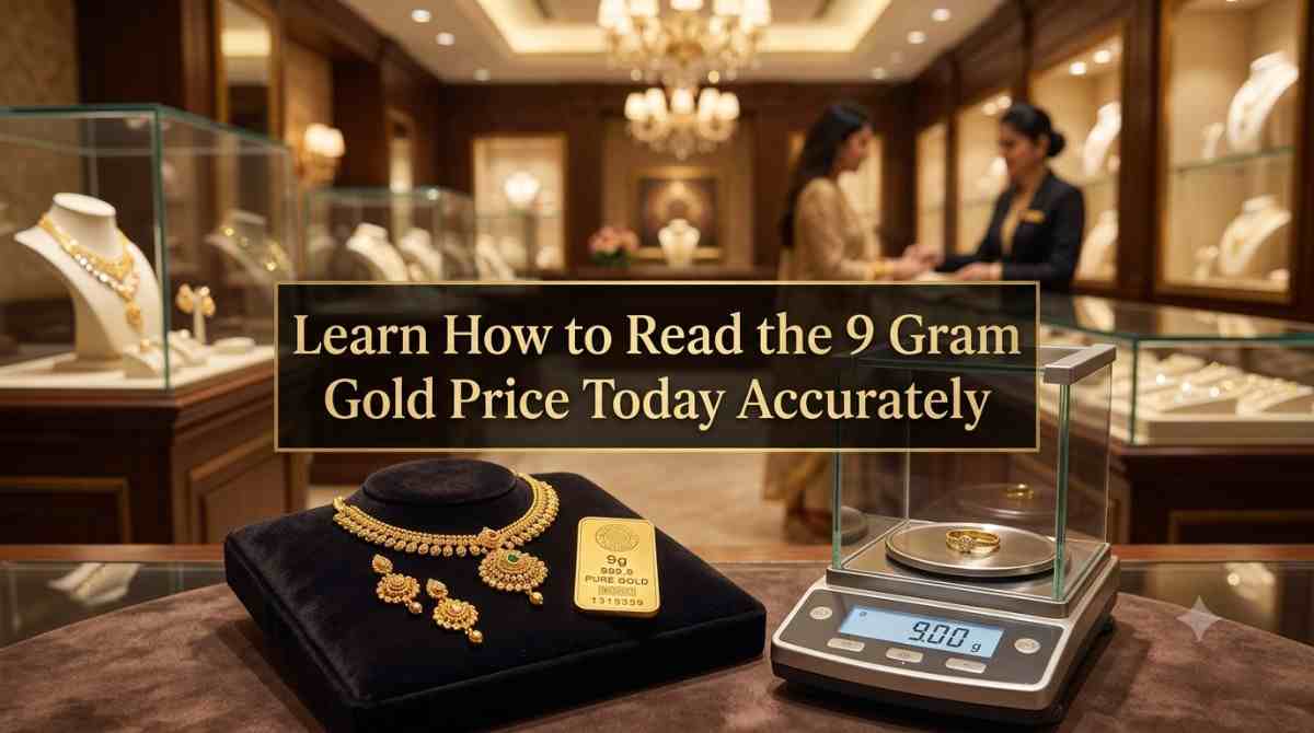 Small gold bars and coins on a scale to show the 9 gram gold price today