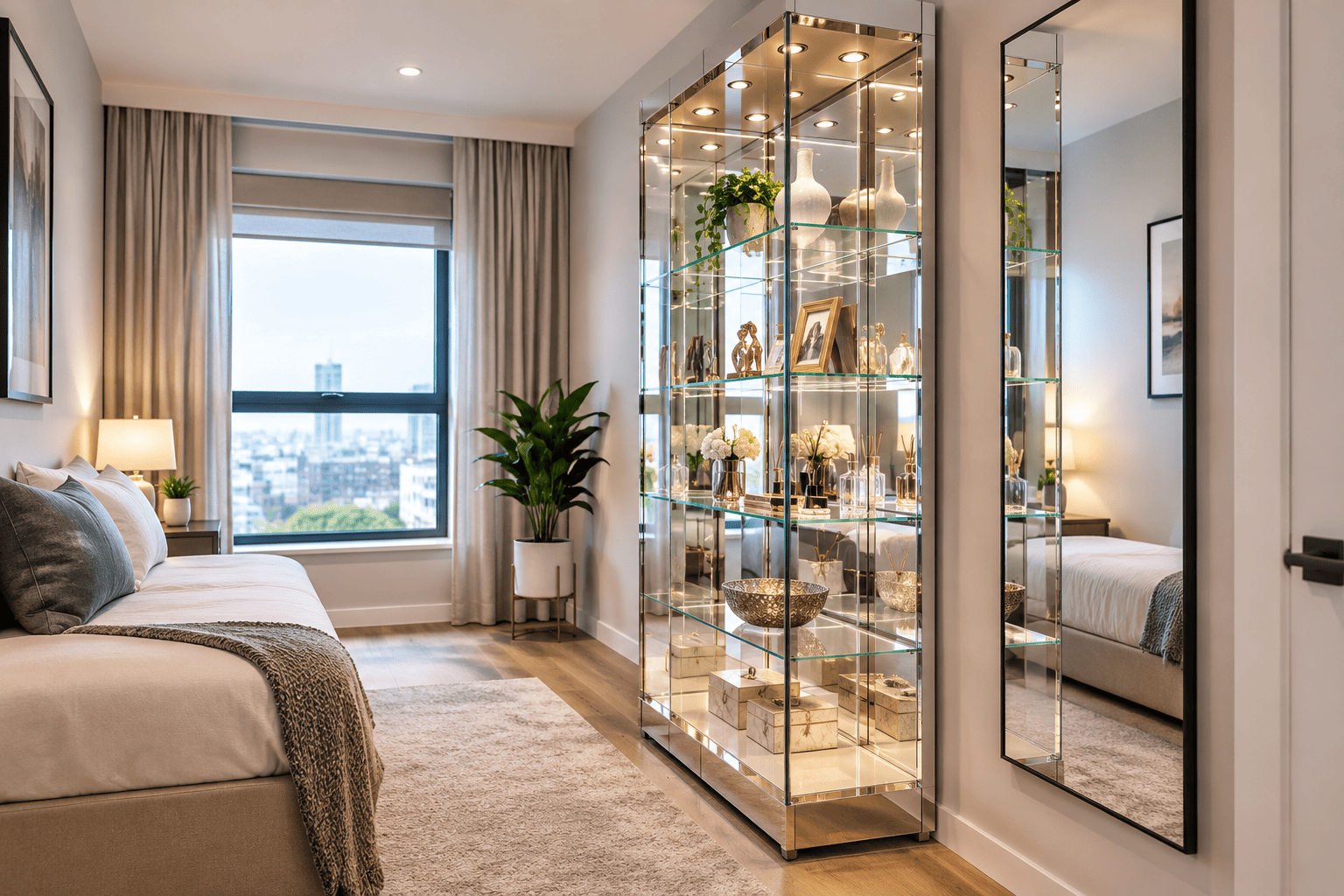 How a Tall Mirrored Cabinet Creates the Illusion of Space