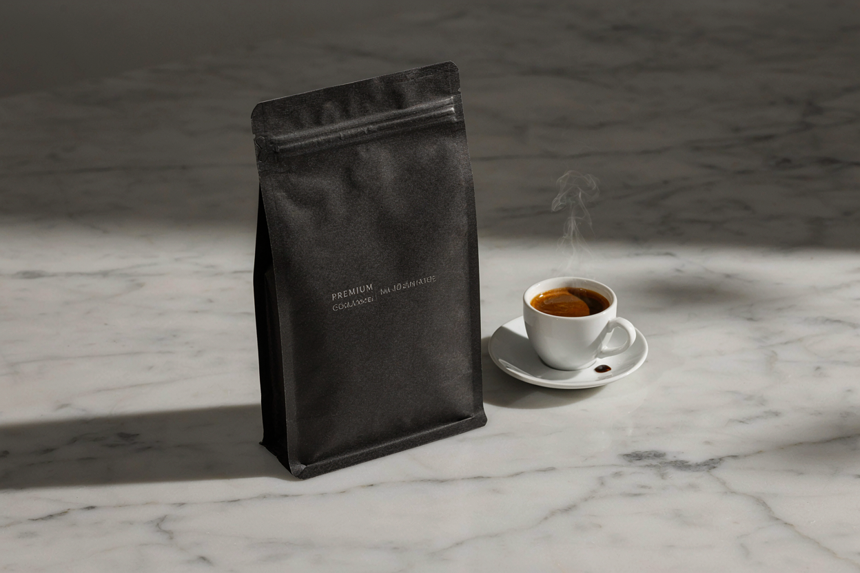 Premium coffee packaging design with a resealable closure