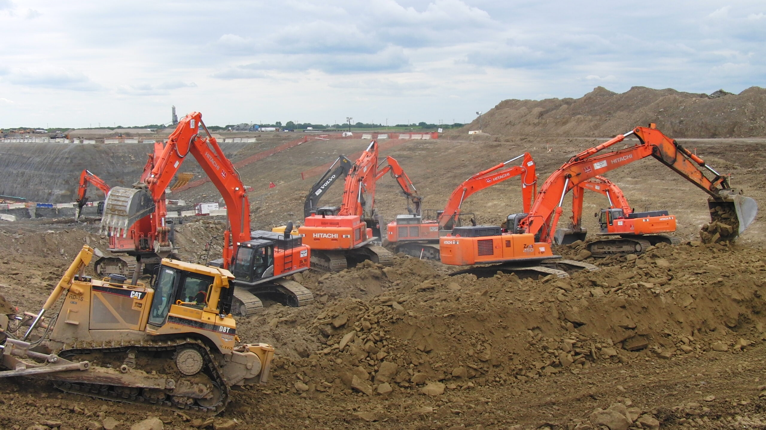 excavators on construction site