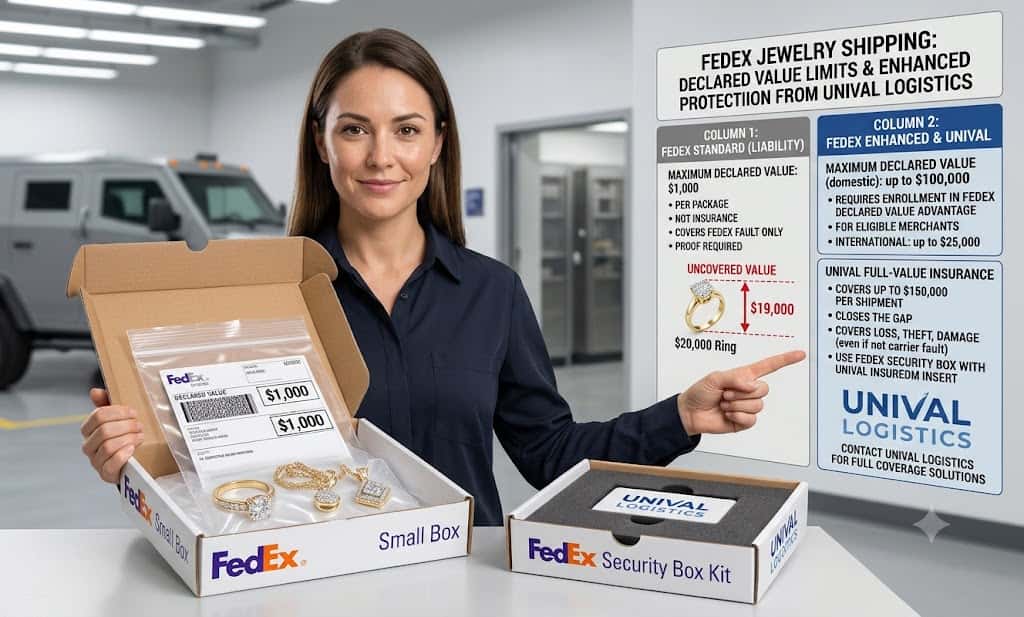 FedEx jewelry shipping limit, $1,000 cap, and jewelry protection guidance from UNIVAL Logistics.